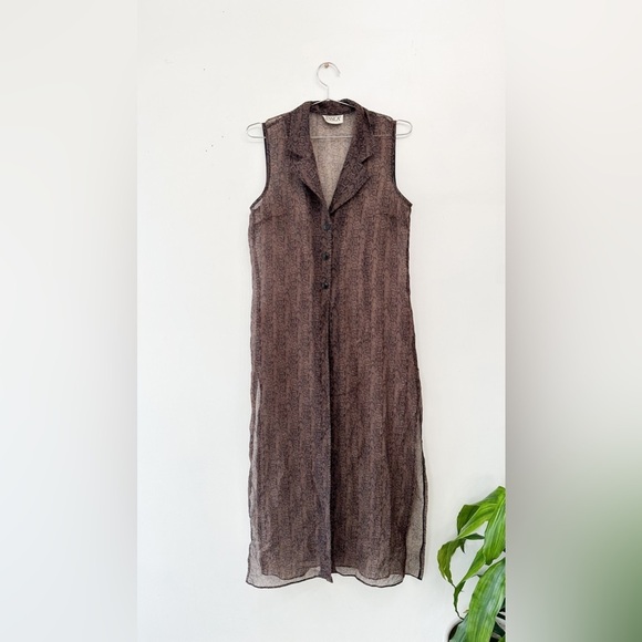 Jessica - Vintage Snake print, Sheer button down Long Sleeveless Top/Vest -Large - Picture 1 of 7